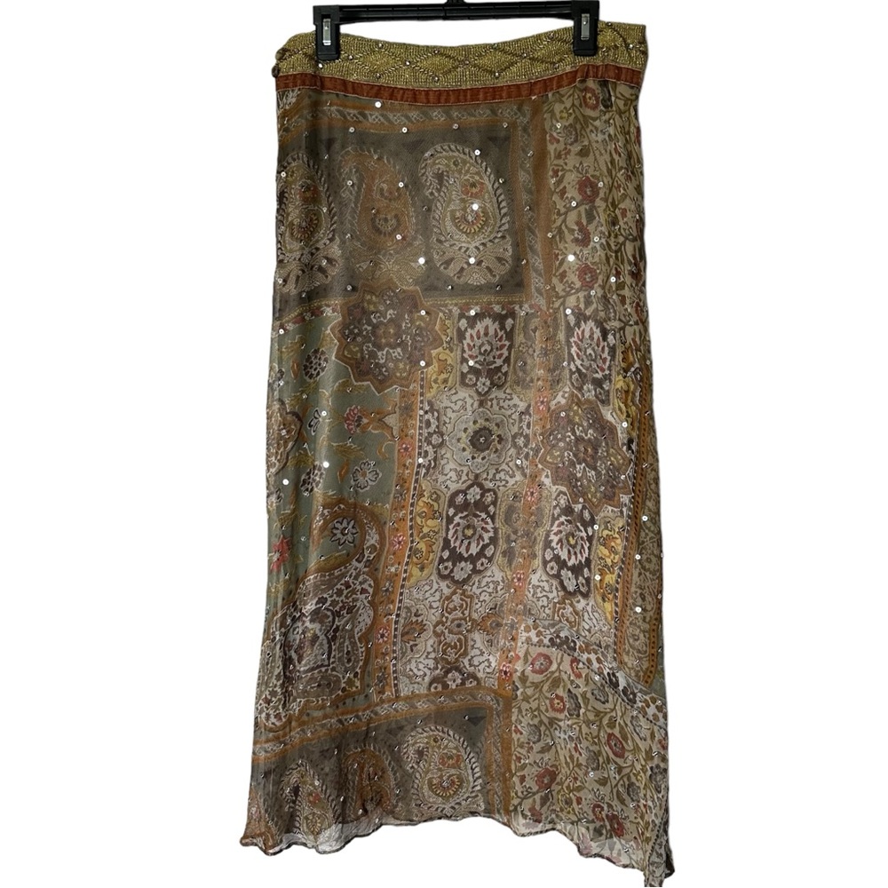 Vintage 90s Boho Bohemian Silk Midi Maxi Skirt size 8 - Picture 3 of 12